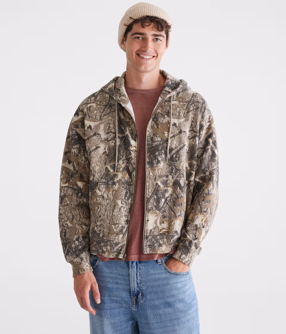 Cloud Soft Forest Camo Boxy Full-Zip Hoodie