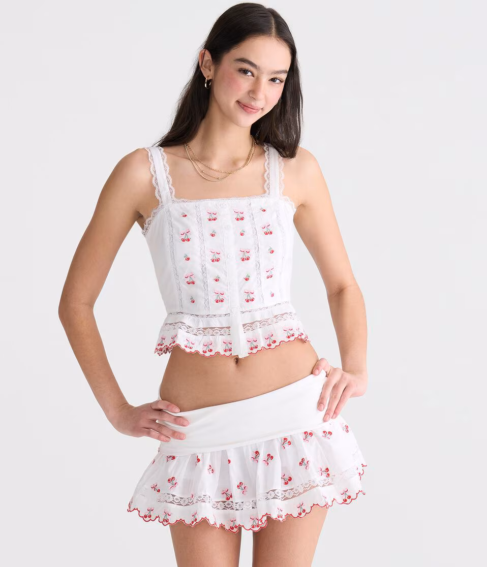 Embroidered Cherries Peplum Crop Top